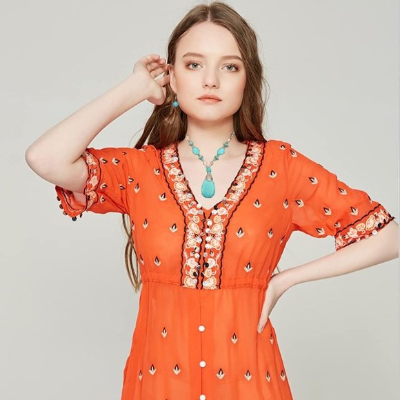 3 Pieces Bohemian Turquoise Necklace for Women Western Jewelry Boho Turq… - Picture 5 of 7